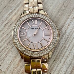 Anne Klein ladies rose gold tone pink mother of pearl dress watch NEW BATTERY